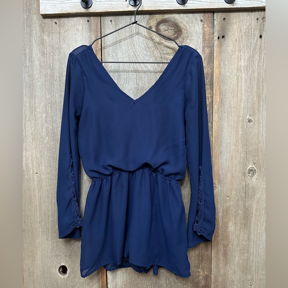 Derek Heart Long Sleeve Romper in Navy Blue Size Small Juniors